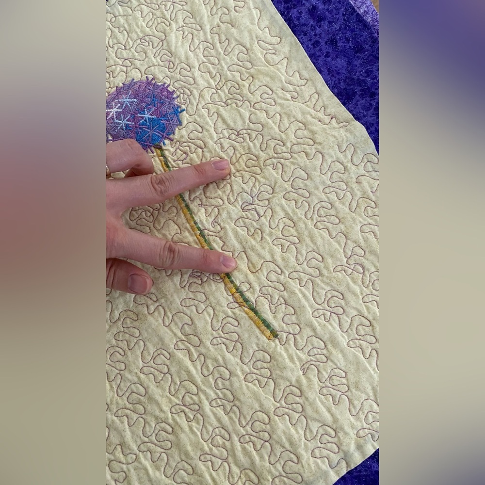 Quilted Handmade Table Runner Wildflower Pattern Beige Purple Green 41.5" X 21" - Picture 14 of 16